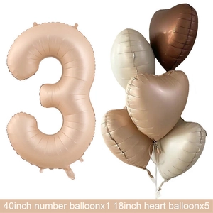 Detail of 40-inch caramel number 3 and heart-shaped matte foil balloons set