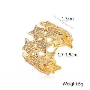 Detail view of 18K gold plated star ring showing 1.3cm width and 1.7-1.9cm inner diameter