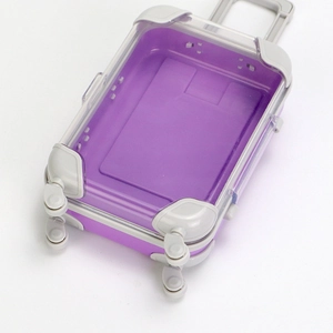 Mini transparent purple suitcase storage box with telescopic handle and rolling wheels