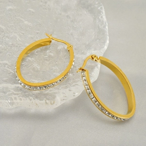 Oval Hoop Earrings 18K Gold Plated Stainless Steel Zircon Inlaid Geometric Minimalist Fashion Jewelry For Women