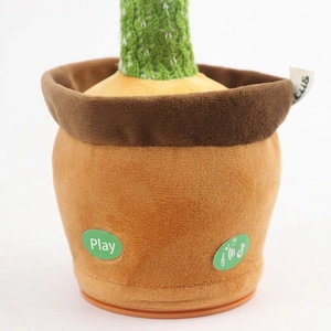 Dancing cactus plush toy with recording and music functions in a brown flowerpot