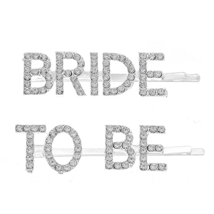 Sparkling rhinestone BRIDE TO BE hair clip set in silver finish for daily fashion