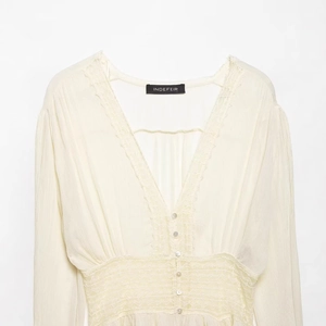 Lace panel chiffon shirt for women featuring a V-neckline and button-down details