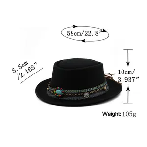 Size chart showing 58cm circumference and 10cm height for the wool jazz hat