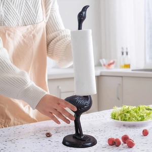 Vintage Cast Iron Animal Paper Towel Holder Flamingo Cat Owl Octopus Vertical Kitchen Roll Stand Rustic Metal Organizer