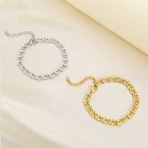 Bracelet En Acier Inoxydable Chaîne À Maillons Entrelacés Plaqué Or 18K Évidé Bijoux Minimalistes Réglables
