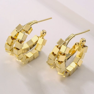 Geometrische Würfel Quadratische Creolen Für Frauen Kupfer Vergoldet C-Förmiger Hochwertiger Minimalistischer Modeschmuck