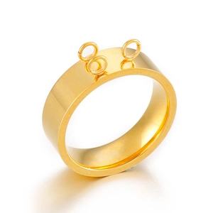 Polished gold stainless steel ring band with dual hanging loops for DIY jewelry making