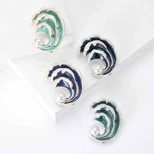 Broche Vague Océan Alliage Émail Künstliche Perle Épingle Vintage Élégant Style Côtier Bijoux De Mode Cadeau Pour Femmes