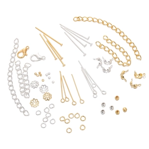 Detailed set of gold and silver lobster clasps, jump rings and jewelry DIY findings