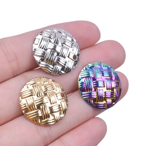 Three-color round braided texture stainless steel DIY pendants in gold, silver and rainbow
