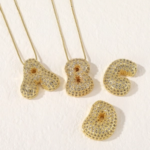 Iced out gold bubble letter A-D necklaces with sparkling zircon pave for hip hop style