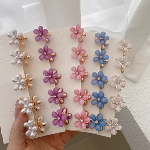 Mini Flower Hair Claw Clips Resin Metal Rhinestone Faux Artificial Pearl Sweet Princess Bangs Accessories For Girls Kids Toddlers