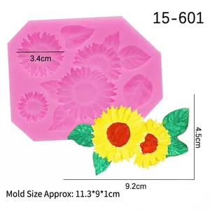 Sunflower silicone mold for fondant and clay DIY, featuring detailed flower and leaf textures