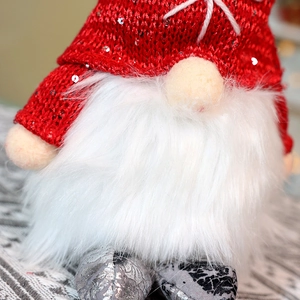 Light-up Christmas Gnome ornament with red sequin hat and white faux fur beard