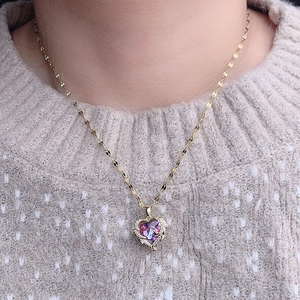 Herz Anhänger Halskette 18K Vergoldet Edelstahl Lila Kristall Zirkon Rhinestone Eleganter Schmuck Für Frauen