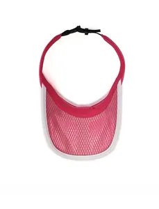 Detail of rose pink breathable mesh sun hat with white trim and adjustable drawstring