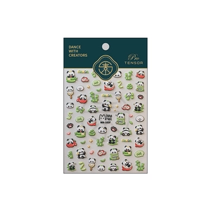 3D embossed panda nail art stickers with bamboo and Chinese style decorative elements