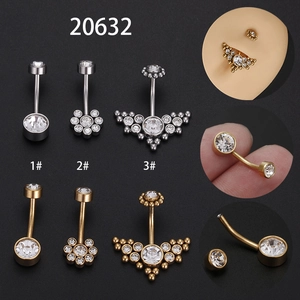 Belly Button Ring Titanium Steel Internally Threaded Navel Piercing Jewelry Rhinestone Curved Barbell For Women