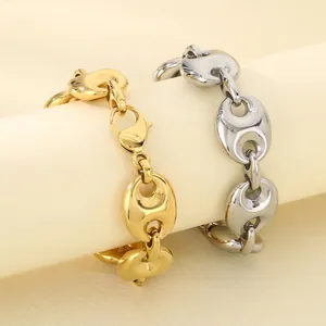 Bold Mariner Link Bracelet Stainless Steel Thick Coffee Bean Chain Fashion Jewelry For Women Polished Minimalist Style