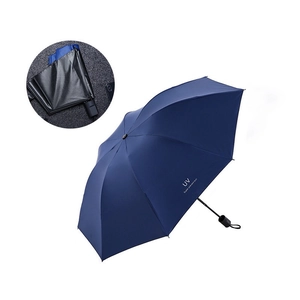 Detalle del paraguas azul UV con diseño plegable y revestimiento interior de protección