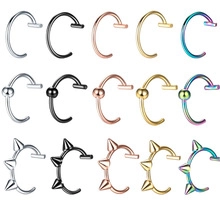 Assortment of 15 stainless steel nose rings in various colors including gold and rose gold