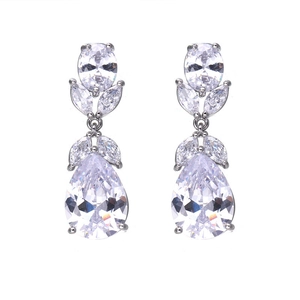 Elegant silver-tone AAA teardrop zirconia earrings with pear and marquise cut stones