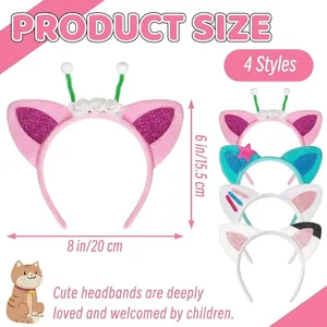 Kids halloween cat ear headband set with sequins in four styles and size measurements