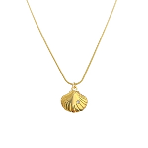 Golden 18K gold plated stainless steel necklace with shell pendant and crystal stone