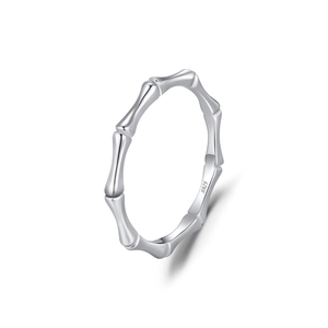 Minimalist S925 sterling silver bamboo joint ring with high-polished metallic finish