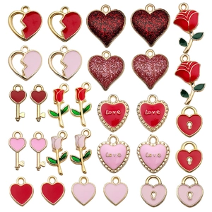 Assorted colorful rose heart and key shaped alloy enamel pendants for DIY jewelry making