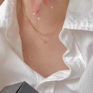 Minimalist 925 sterling silver layered gold necklace with bead pendant for women