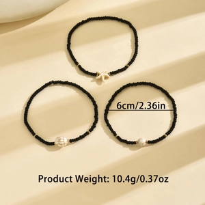 Detailed size view of bohemian black beaded starfish anklets with 6cm diameter dimensions