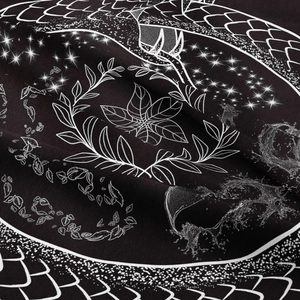 Bohemian black tapestry with white dragon scale and moon laurel leaf print