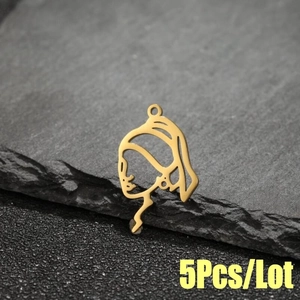 Girl With A Artificial Pearl Earring Silhouette Pendant Stainless Steel Minimalist Line Art Hollow Charms For DIY Jewelry Making