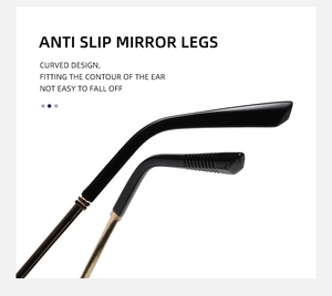 Detail of ergonomic anti-slip temple tips for square frame sunglasses in black and gold