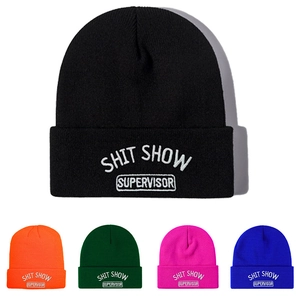 Beanie Hat Shit Show Supervisor Embroidery Acrylic Knit Cuffed Ribbed Warm Winter Casual For Men Women