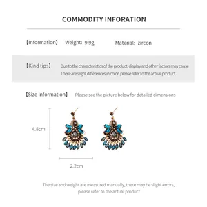 Detailed size specifications for the vintage crystal tassel earrings with zircon stones