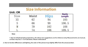 Size chart for black and white cotton flare pants with XS to L measurements in CM