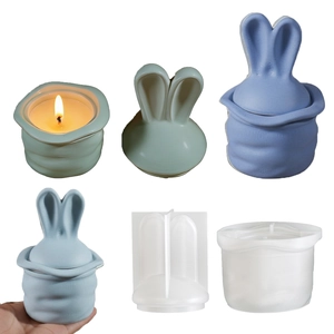 Rabbit Ear Storage Jar Silicone Mold DIY Epoxy Resin Candle Cup Easter Bunny Craft Container Lid