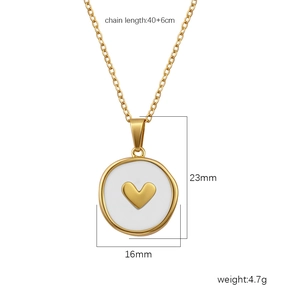 Gold plated titanium steel shell necklace with heart pendant and dimensions