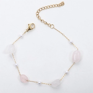 Irregular natural stone bracelet with 18K gold plating and pearls for women