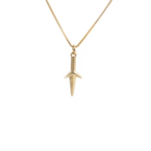 Golden dagger pendant necklace for men featuring a stylish hip hop kunai design