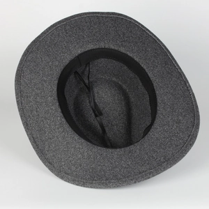 Detail view of the vintage wool fedora hat with interior sweatband and adjustable drawstring