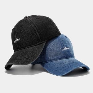 Denim Cotton Baseball Cap Asher Letter Embroidery Curved Brim Adjustable Casual Outdoor Sun Protection Hat Unisex