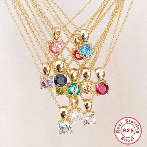 S925 sterling silver necklaces with colorful birthstone pendants on gold chains