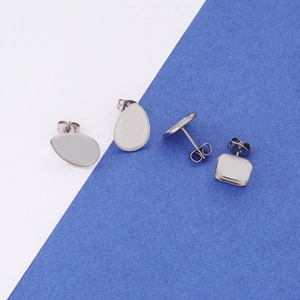 DIY stainless steel earring studs set with square and teardrop blank base settings