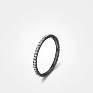 925 Sterling Silver Eternity Ring Black Gold Plated Cubic Zirconia Thin Band Stackable Minimalist For Women
