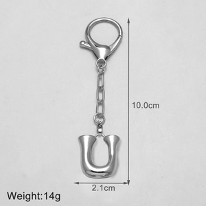 Polished silver letter U keychain with lobster clasp measuring 10.0cm in height