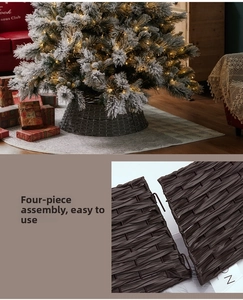 Macro detail of brown wicker Christmas tree collar with metal hook connection system